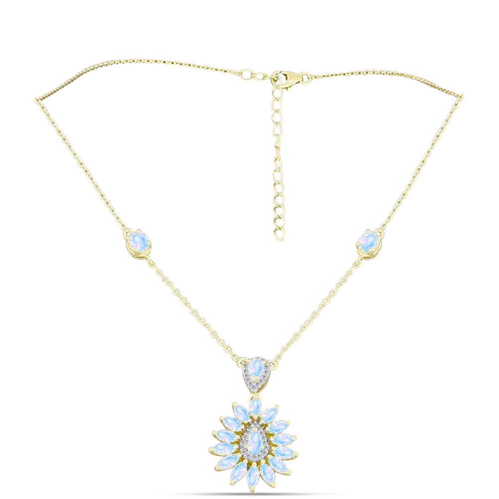 Arannyal Bevont Ezüst Nyaklánc Szivárvány Holdkővel