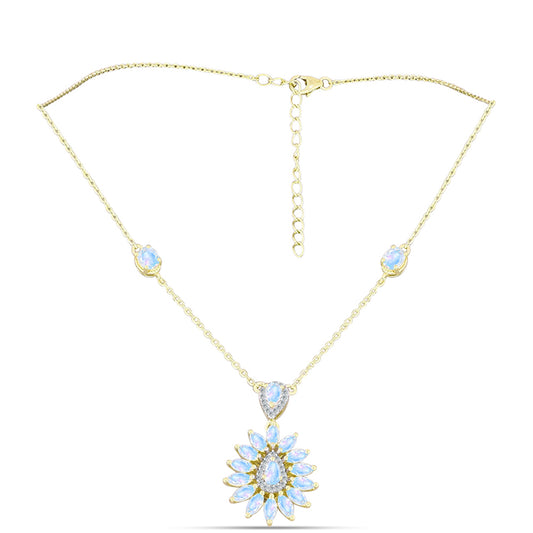 Arannyal Bevont Ezüst Nyaklánc Szivárvány Holdkővel