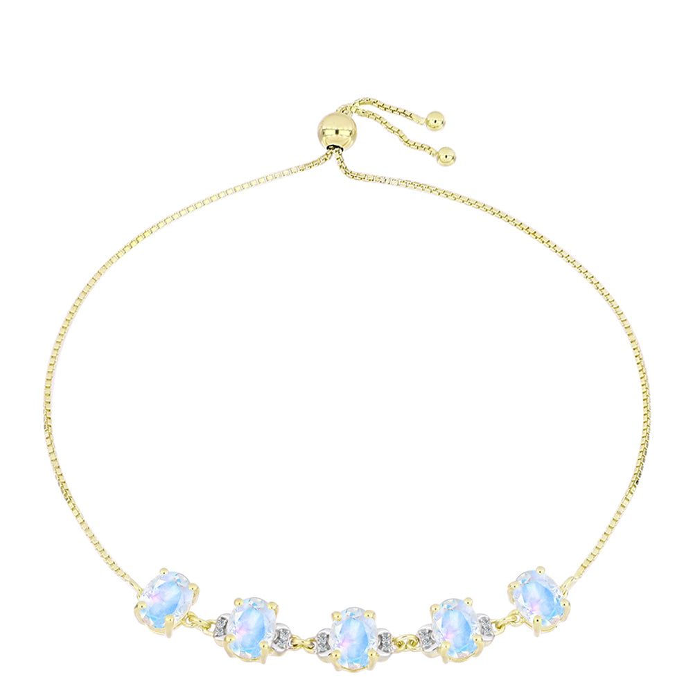 Arannyal Bevont Ezüst Karkötő Szivárvány Holdkővel és Fehér Topázzal