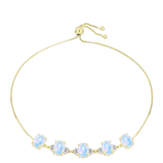 Arannyal Bevont Ezüst Karkötő Szivárvány Holdkővel és Fehér Topázzal