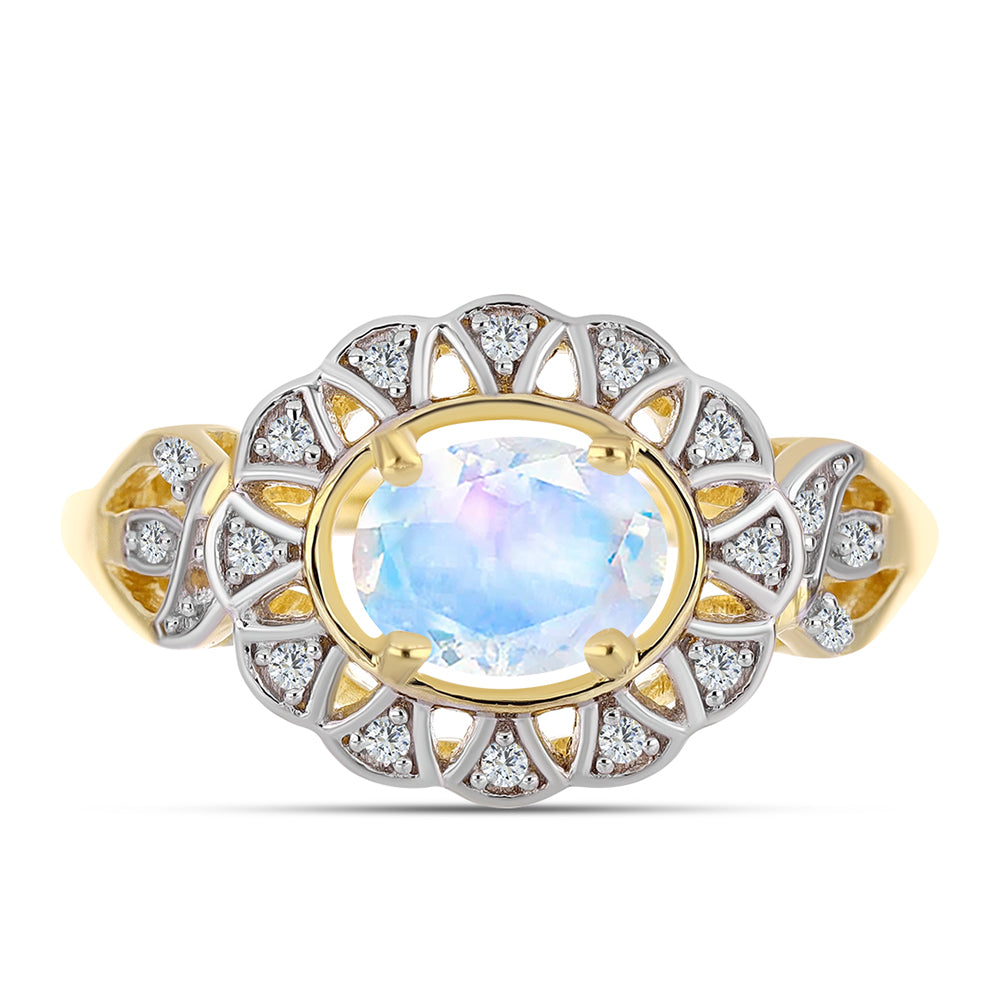 Arannyal Bevont Ezüst Gyűrű Szivárvány Holdkővel és Fehér Topázzal 1 