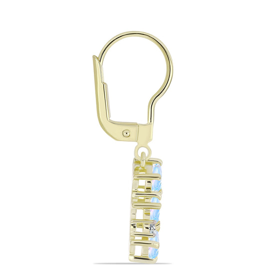 Arannyal Bevont Ezüst Fülbevaló Szivárvány Holdkővel és Fehér Topázzal