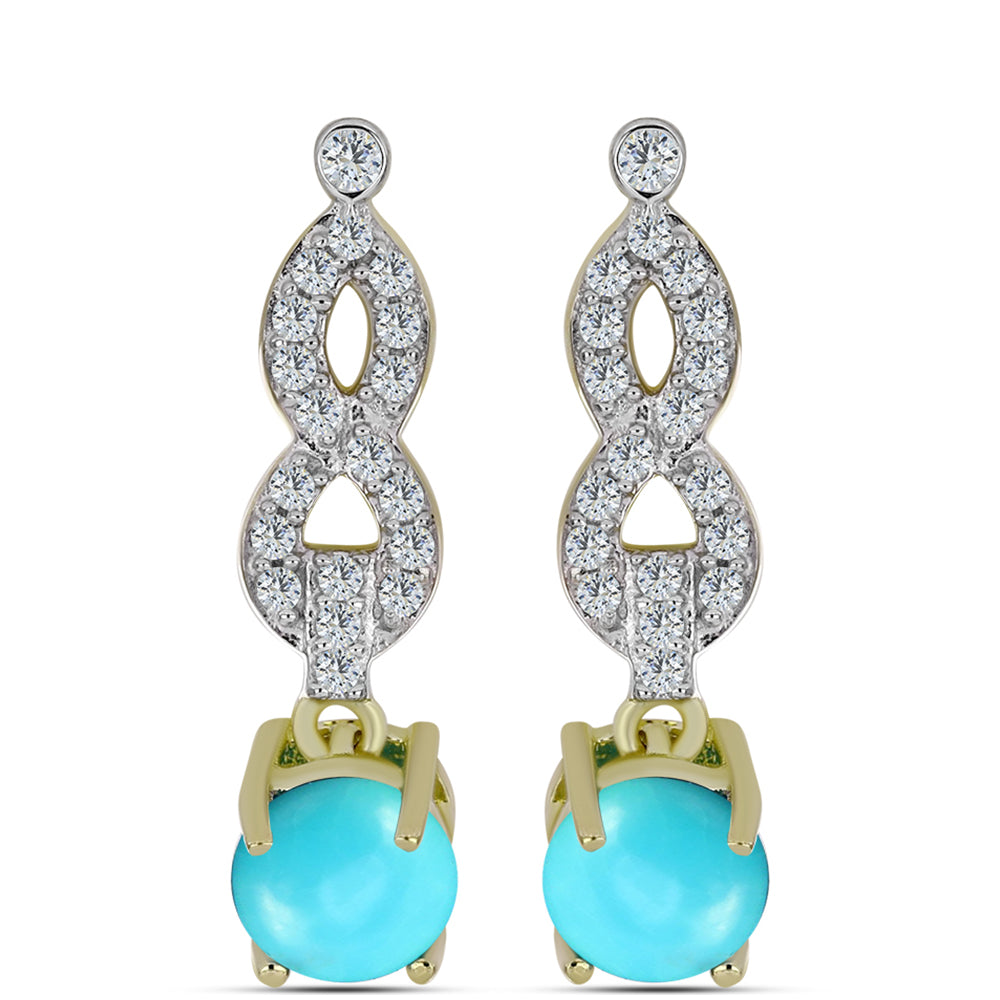 Arannyal Bevont Ezüst Fülbevaló Csipkerózsika Türkizzel és Fehér Topázzal