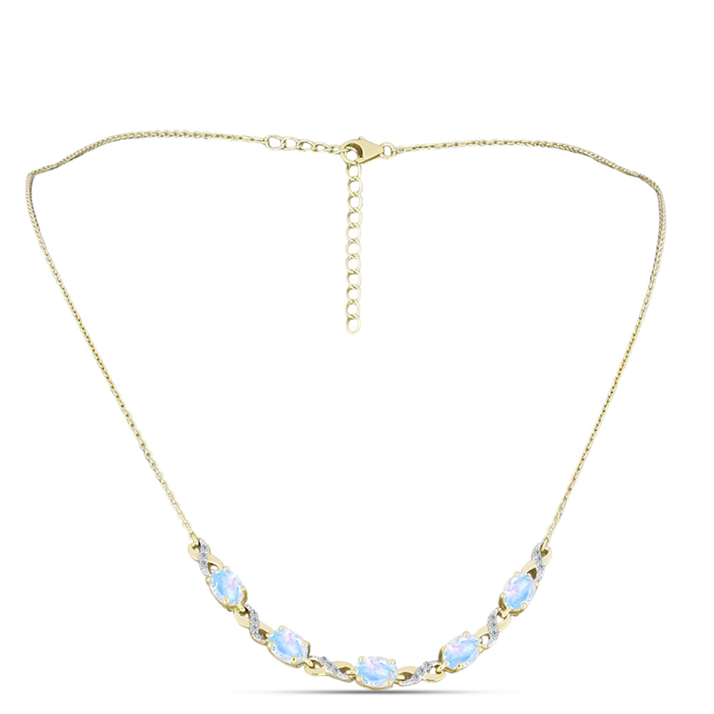 Arannyal Bevont Ezüst Nyaklánc Szivárvány Holdkővel és Fehér Topázzal 1 