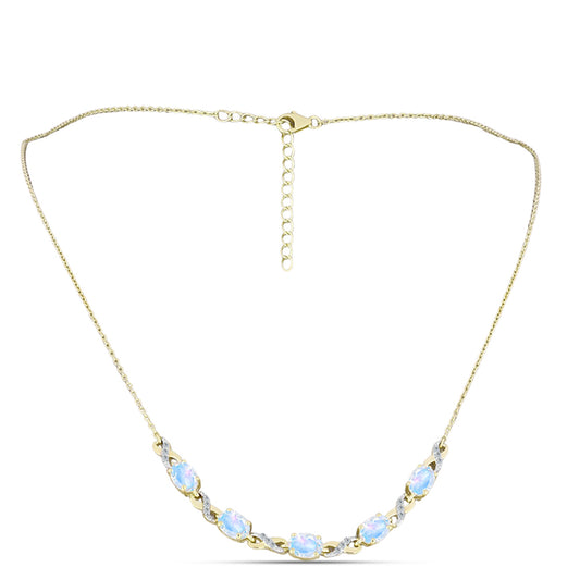 Arannyal Bevont Ezüst Nyaklánc Szivárvány Holdkővel és Fehér Topázzal