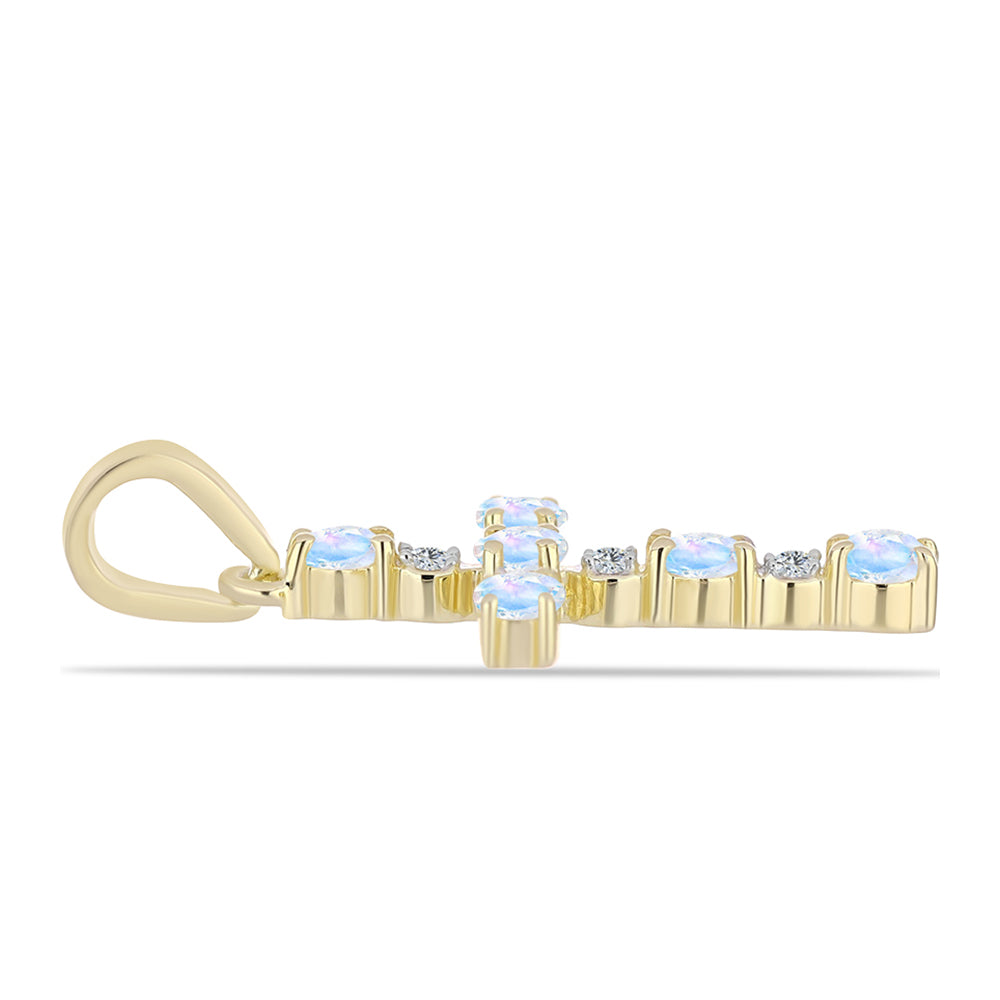 Kereszt Arannyal Bevont Ezüst Medál Szivárvány Holdkővel és Fehér Topázzal 2 