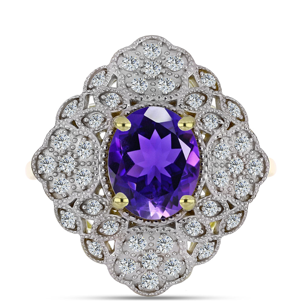 Arannyal Bevont Ezüst Gyűrű Marokkói Ametiszttel és Fehér Topázzal 1 