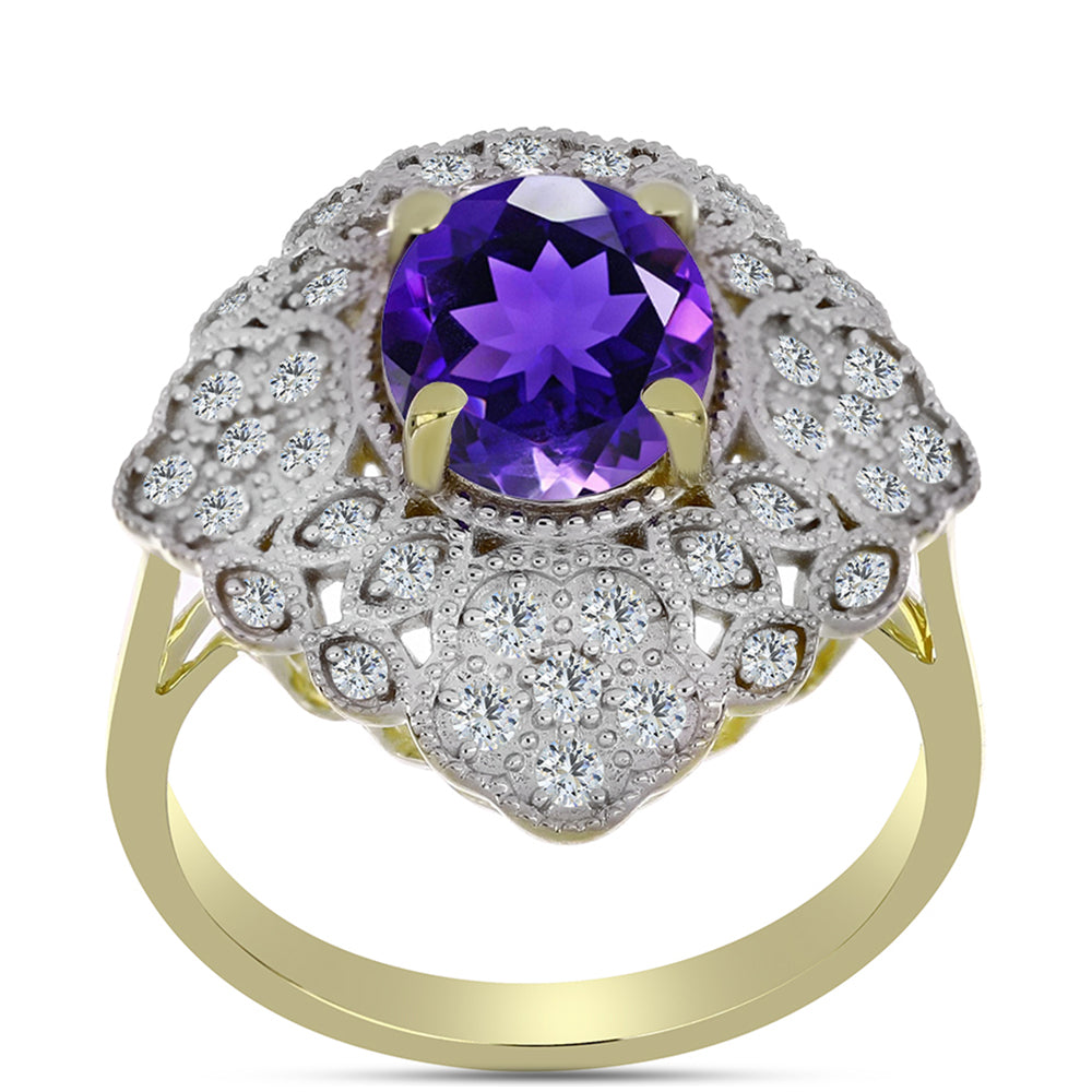 Arannyal Bevont Ezüst Gyűrű Marokkói Ametiszttel és Fehér Topázzal 3 