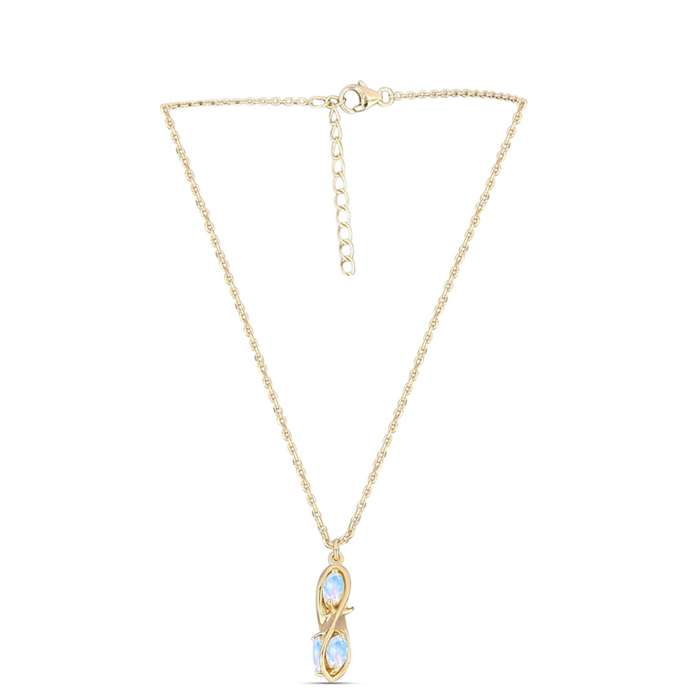 Arannyal Bevont Ezüst Nyaklánc Szivárvány Holdkővel