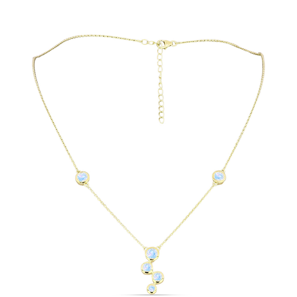 Arannyal Bevont Ezüst Nyaklánc Szivárvány Holdkővel