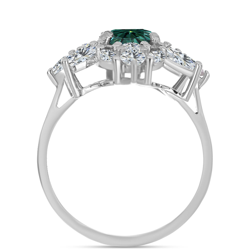 Ezüst Gyűrű Zöldes Tengerkék Moissanite-tal és Fehér Topázzal