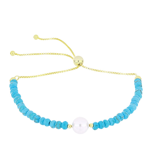 Arannyal Bevont Ezüst Karkötő Csipkerózsika Türkizzel és Fehér Édesvízi Kagylógyönggyel