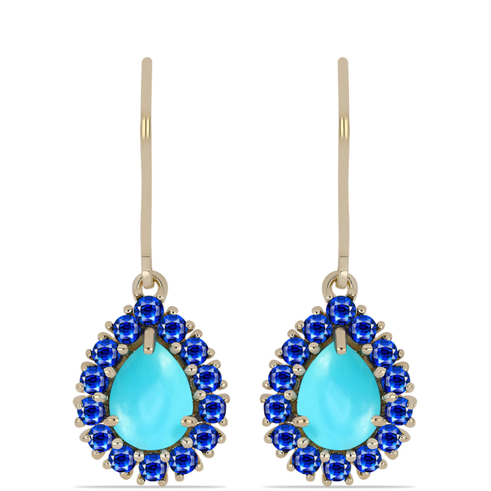 Arannyal Bevont Ezüst Fülbevaló Csipkerózsika Türkizzel és Ausztrál Kék Zafírral 1 