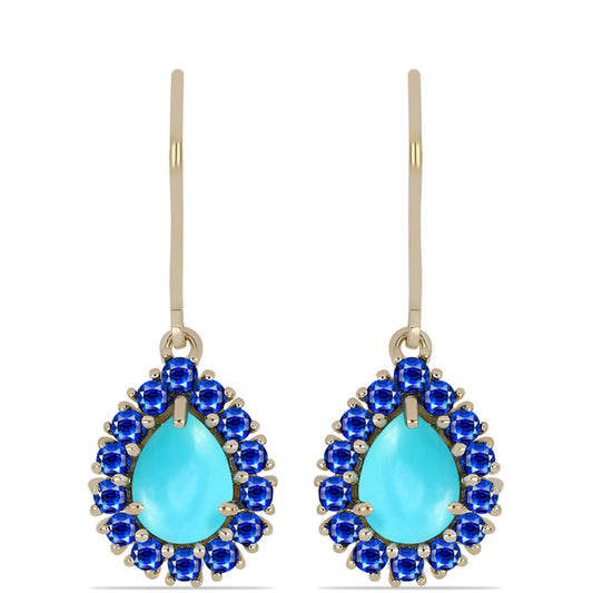 Arannyal Bevont Ezüst Fülbevaló Csipkerózsika Türkizzel és Ausztrál Kék Zafírral