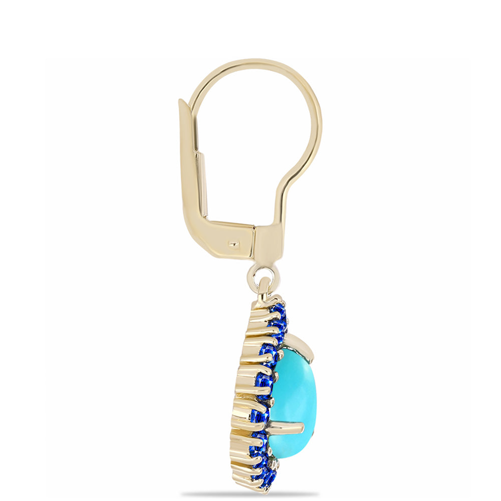 Arannyal Bevont Ezüst Fülbevaló Csipkerózsika Türkizzel és Ausztrál Kék Zafírral