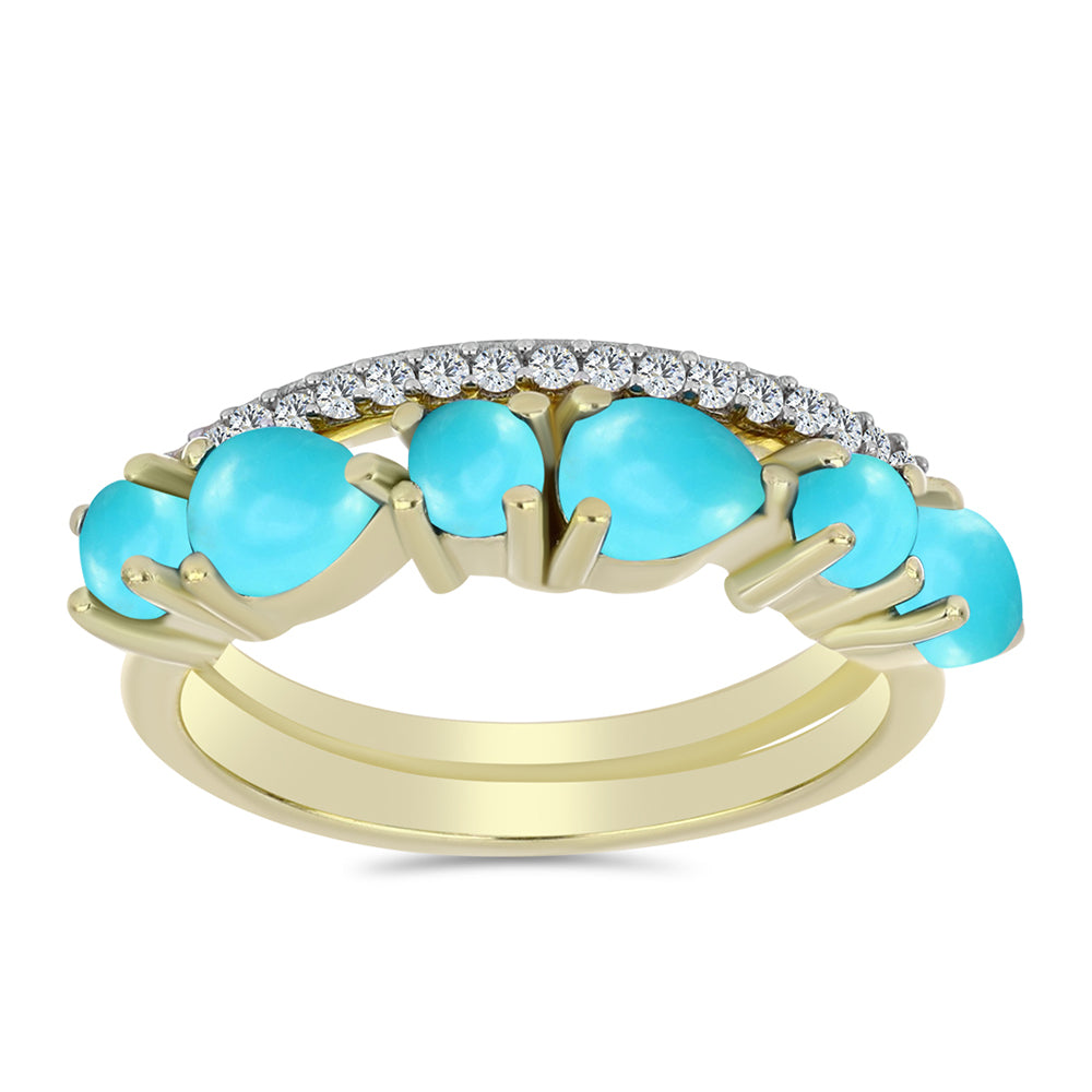 Arannyal Bevont Ezüst Gyűrű Csipkerózsika Türkizzel és Fehér Topázzal