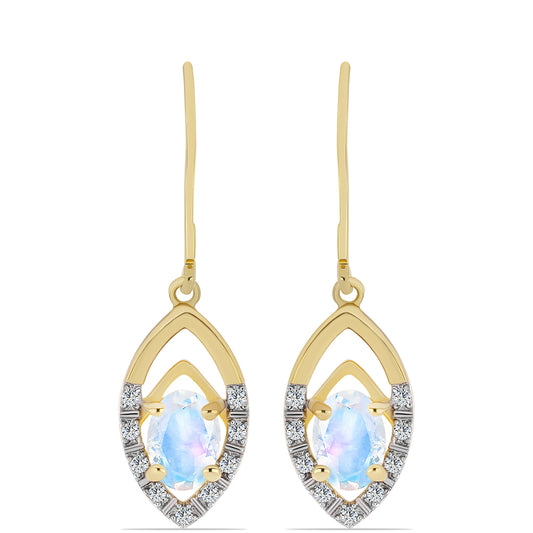 Arannyal Bevont Ezüst Fülbevaló Szivárvány Holdkővel és Fehér Topázzal