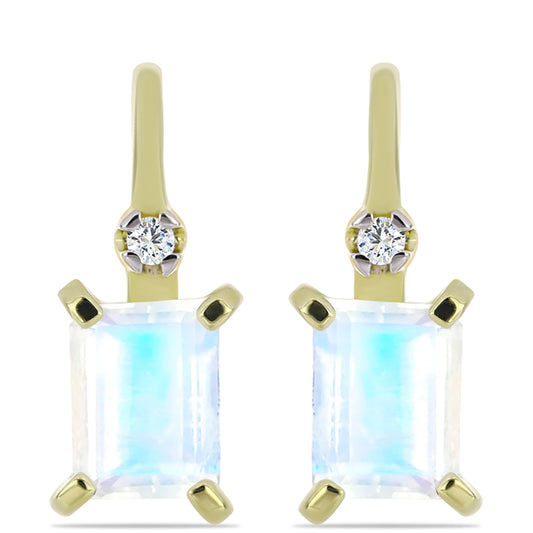 Arannyal Bevont Ezüst Fülbevaló Szivárvány Holdkővel és Fehér Topázzal