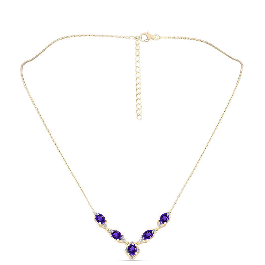 Arannyal Bevont Ezüst Nyaklánc Marokkói Ametiszttel és Fehér Topázzal