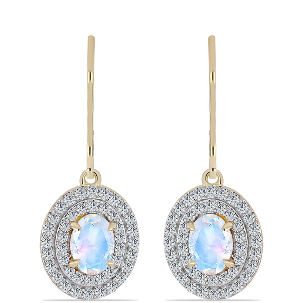 Arannyal Bevont Ezüst Fülbevaló Szivárvány Holdkővel és Fehér Topázzal 1 