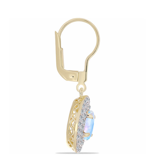 Arannyal Bevont Ezüst Fülbevaló Szivárvány Holdkővel és Fehér Topázzal