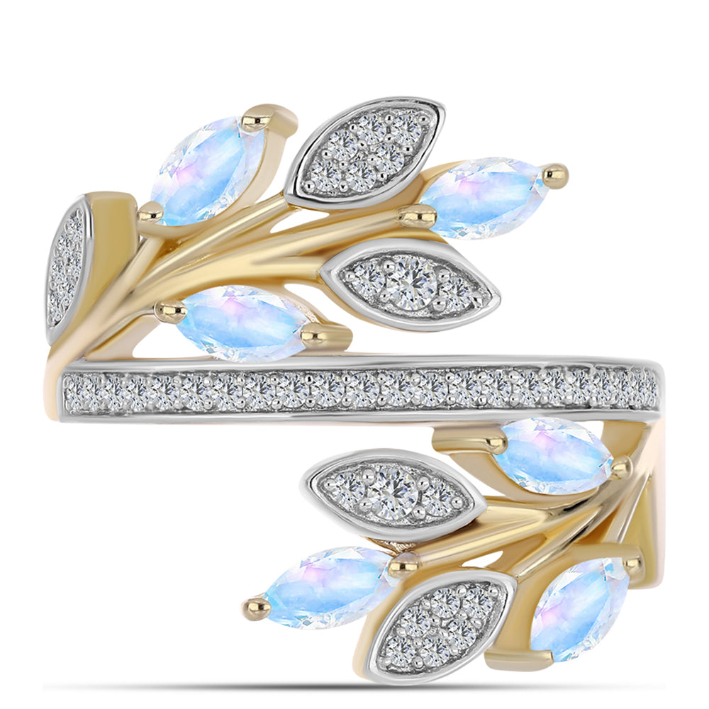 Arannyal Bevont Ezüst Gyűrű Szivárvány Holdkővel és Fehér Topázzal 1 