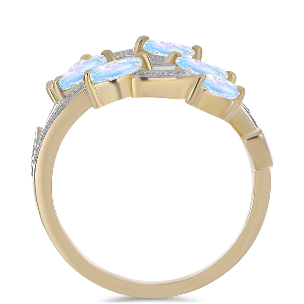 Arannyal Bevont Ezüst Gyűrű Szivárvány Holdkővel és Fehér Topázzal 2 