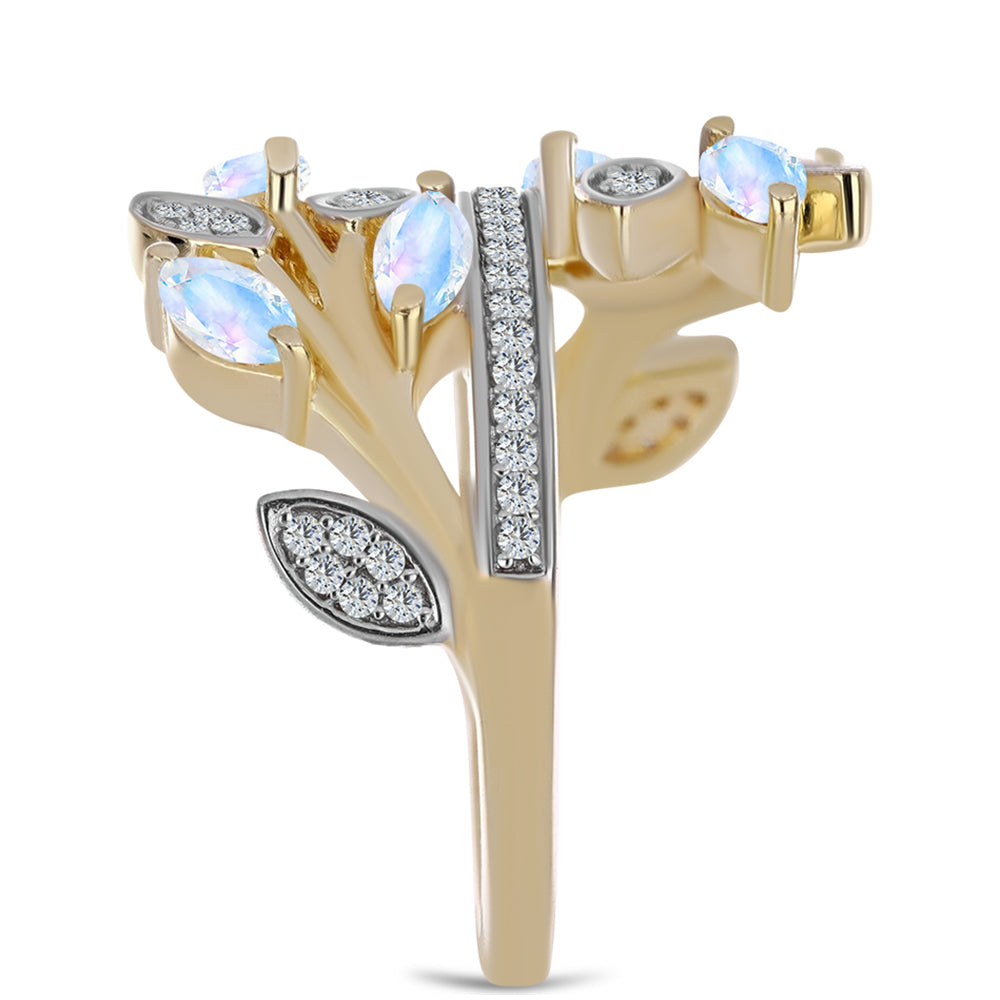 Arannyal Bevont Ezüst Gyűrű Szivárvány Holdkővel és Fehér Topázzal 4 