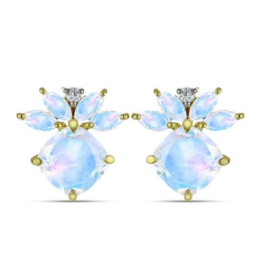 Arannyal Bevont Ezüst Fülbevaló Szivárvány Holdkővel