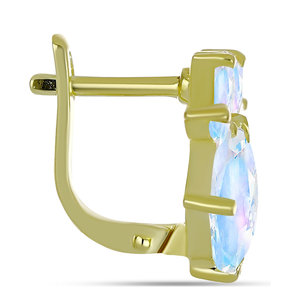 Arannyal Bevont Ezüst Fülbevaló Szivárvány Holdkővel 2 