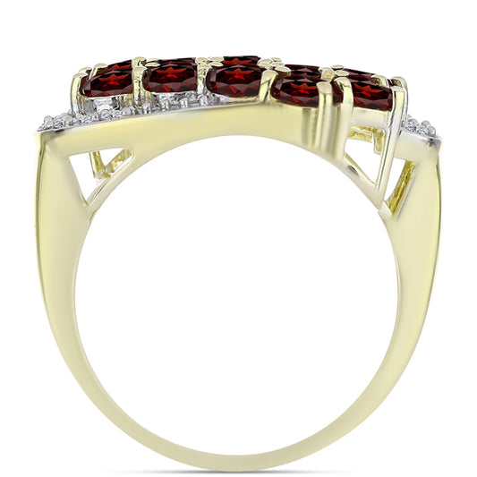 Arannyal Bevont Ezüst Gyűrű Barton Gránáttal és Fehér Topázzal
