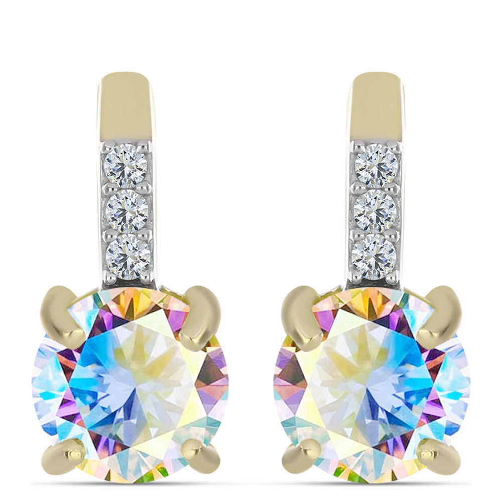 Arannyal Bevont Ezüst Fülbevaló Jég Moissanite-tel és Fehér Topázzal 1 