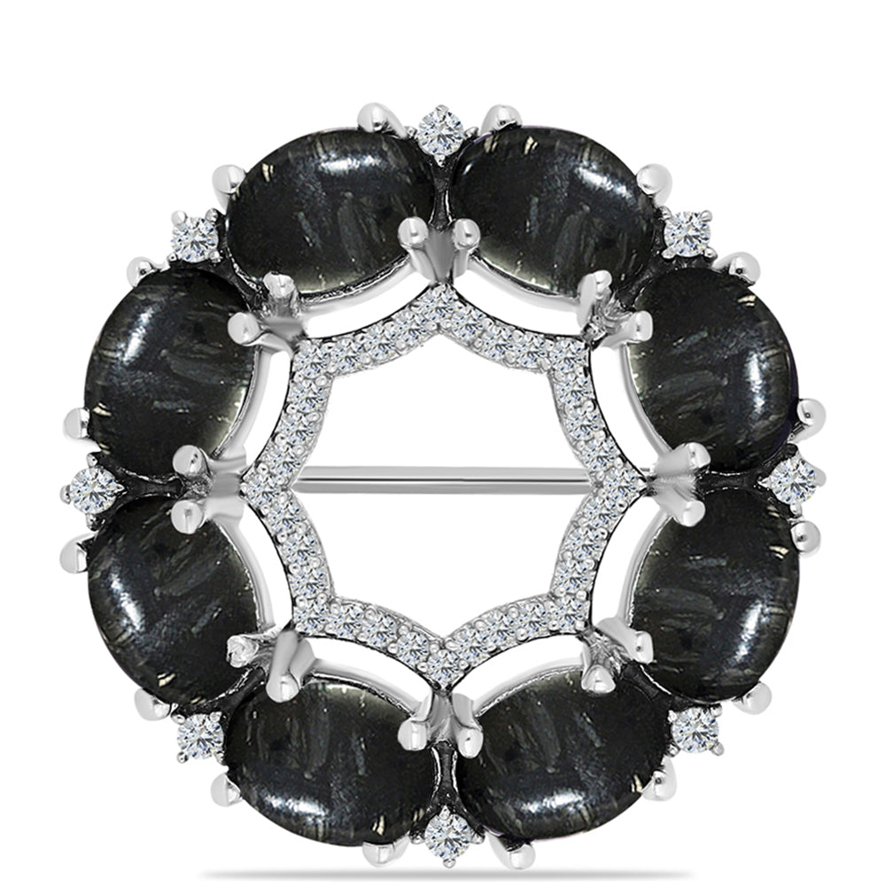 Ezüst Bross Picasso Jáspissal és Fehér Topázzal 1 