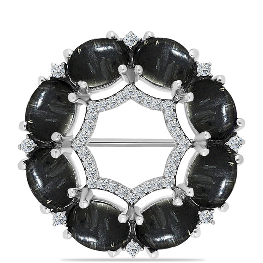 Ezüst Bross Picasso Jáspissal és Fehér Topázzal