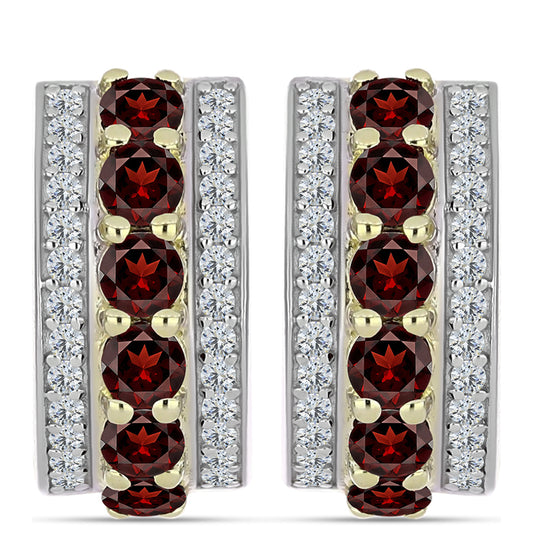 Arannyal Bevont Ezüst Fülbevaló Barton Gránáttal és Fehér Topázzal