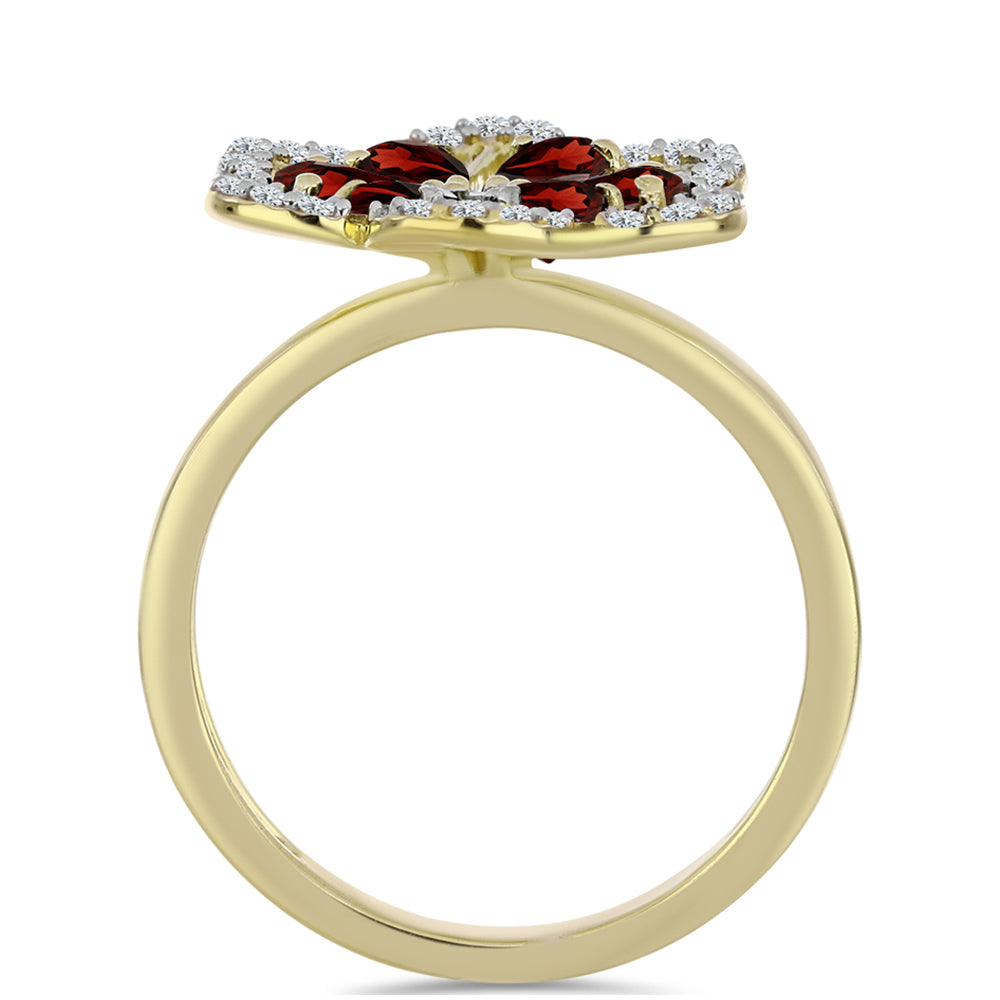 Arannyal Bevont Ezüst Gyűrű Barton Gránáttal és Fehér Topázzal 2 