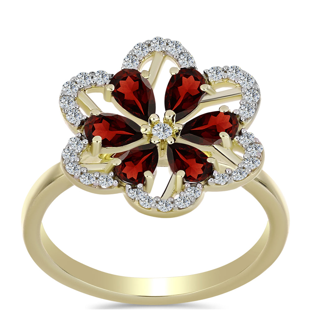 Arannyal Bevont Ezüst Gyűrű Barton Gránáttal és Fehér Topázzal