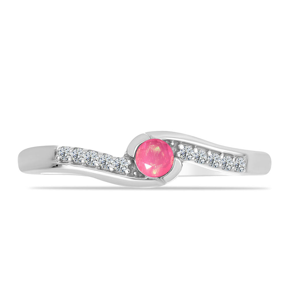 Ezüst Gyűrű Rózsaszínű Opállal és Fehér Topázzal