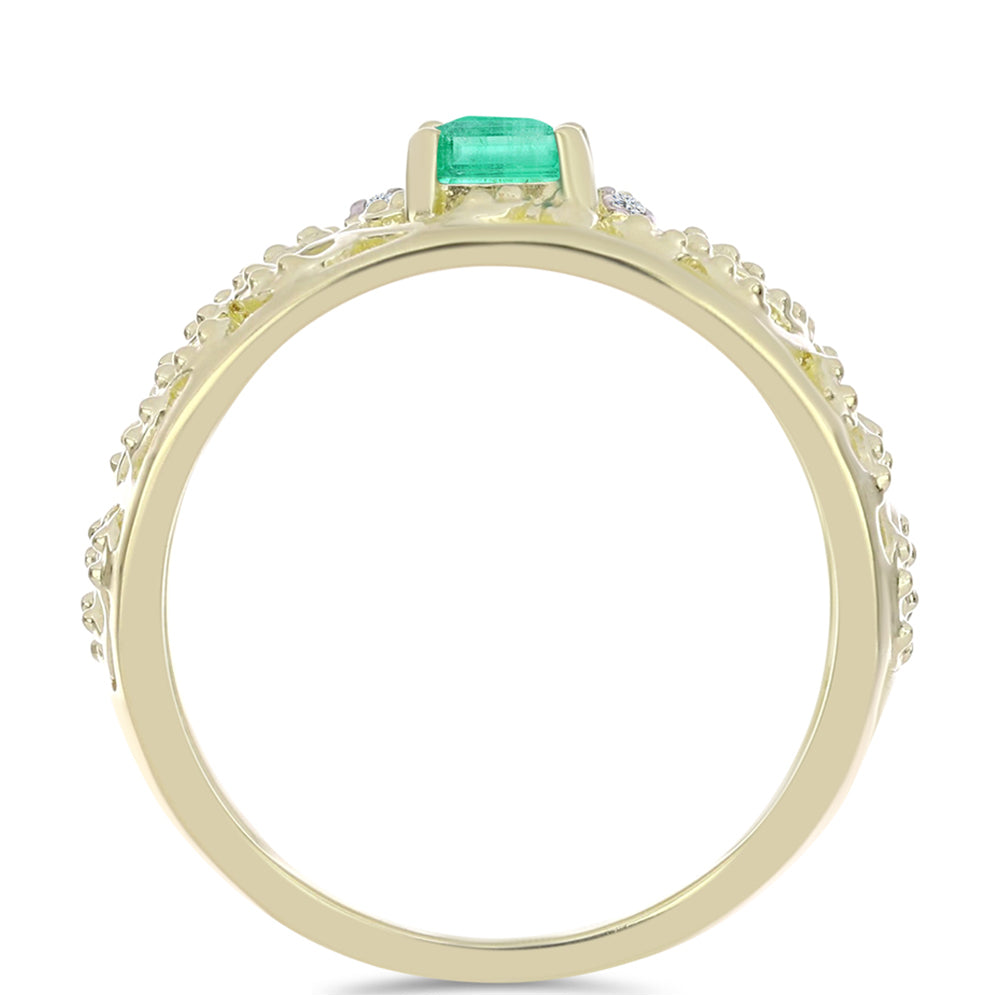 Arannyal Bevont Ezüst Gyűrű Kolumbiai Smaragddal és Fehér Gyémánttal 2 