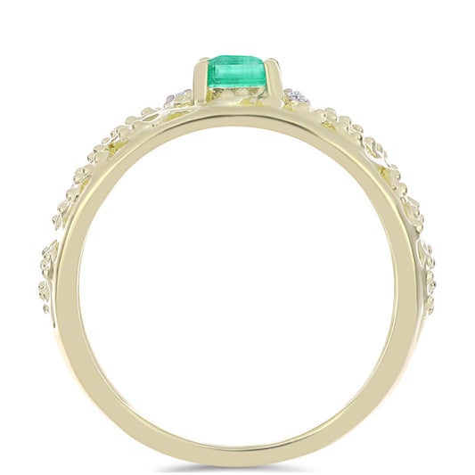 Arannyal Bevont Ezüst Gyűrű Kolumbiai Smaragddal és Fehér Gyémánttal