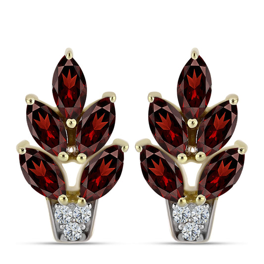 Arannyal Bevont Ezüst Fülbevaló Barton Gránáttal és Fehér Topázzal