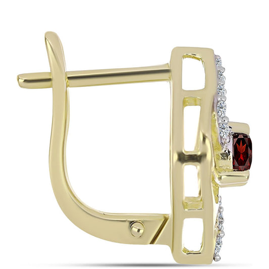 Arannyal Bevont Ezüst Fülbevaló Barton Gránáttal és Fehér Topázzal