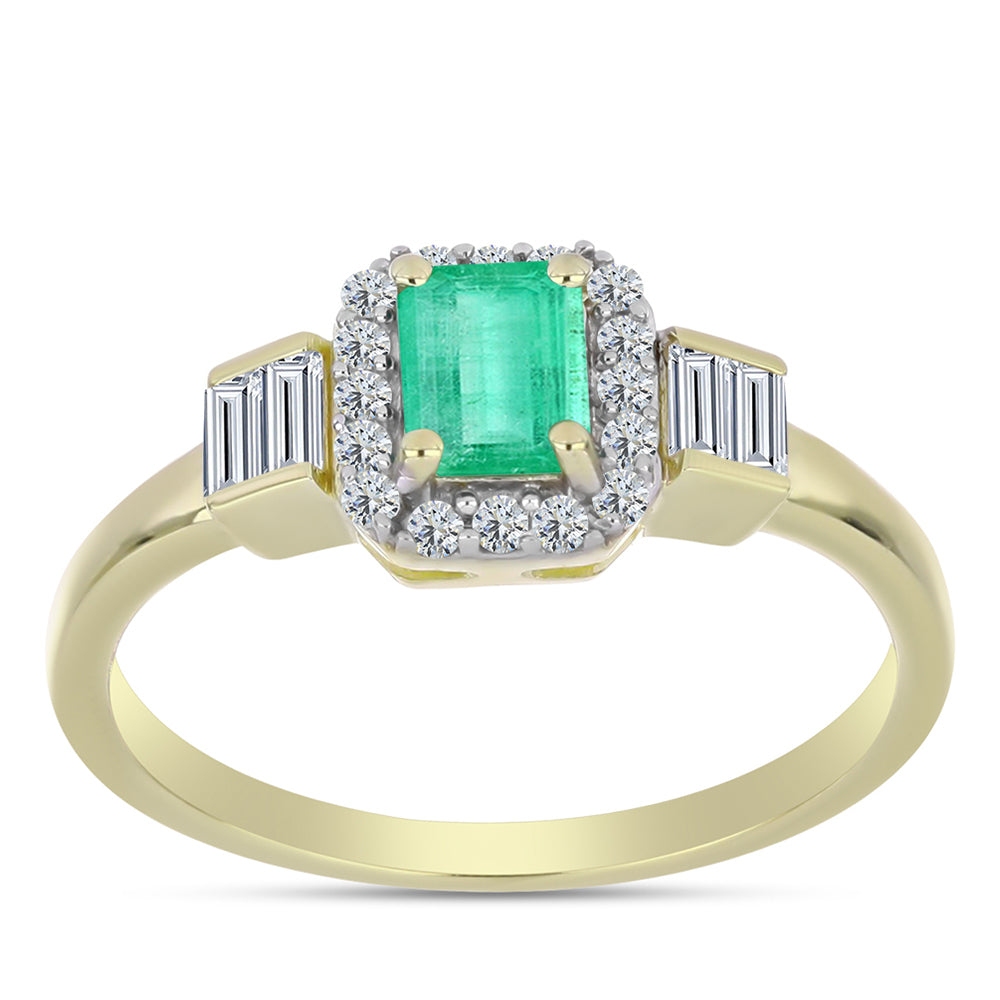 Arannyal Bevont Ezüst Gyűrű Kolumbiai Smaragddal és Fehér Gyémánttal