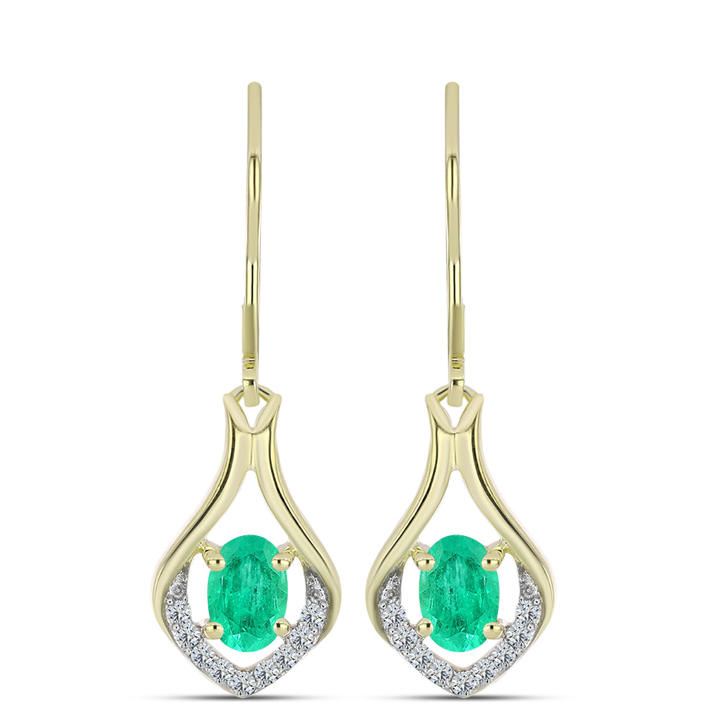 Arannyal Bevont Ezüst Fülbevaló Kolumbiai Smaragddal és Fehér Gyémánttal 1 
