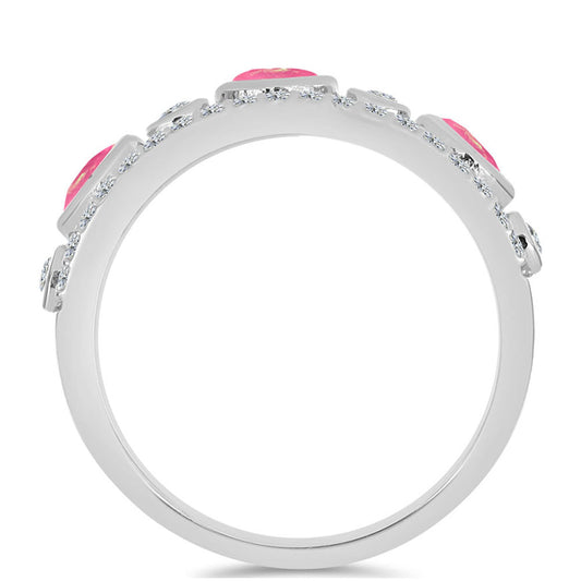 Ezüst Gyűrű Rózsaszínű Opállal és Fehér Topázzal