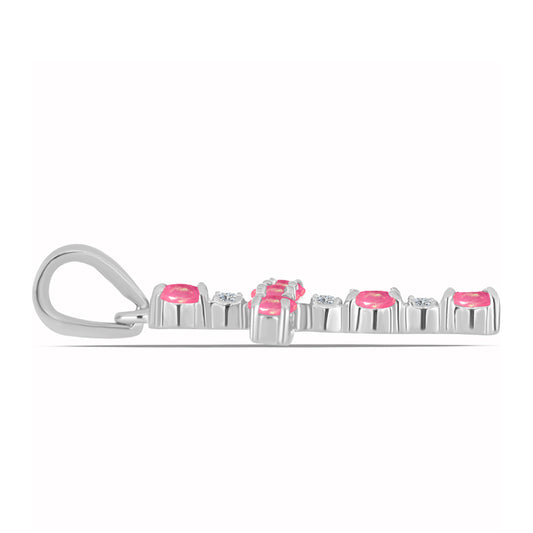 Kereszt Ezüst Medál Rózsaszínű Opállal és Fehér Topázzal