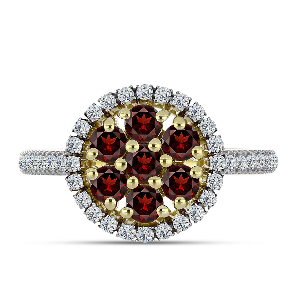 Arannyal Bevont Ezüst Gyűrű Barton Gránáttal és Fehér Topázzal