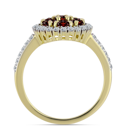 Arannyal Bevont Ezüst Gyűrű Barton Gránáttal és Fehér Topázzal