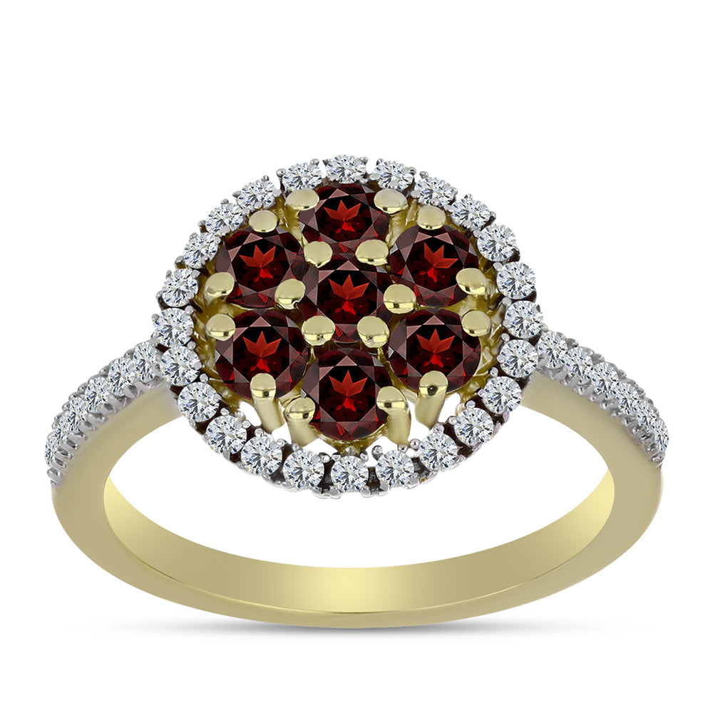 Arannyal Bevont Ezüst Gyűrű Barton Gránáttal és Fehér Topázzal 3 