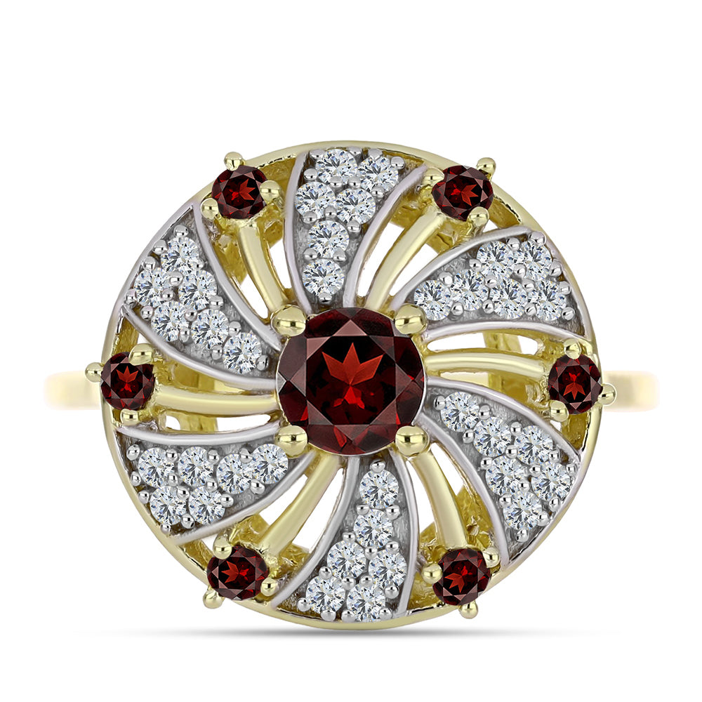 Arannyal Bevont Ezüst Gyűrű Barton Gránáttal és Fehér Topázzal 1 